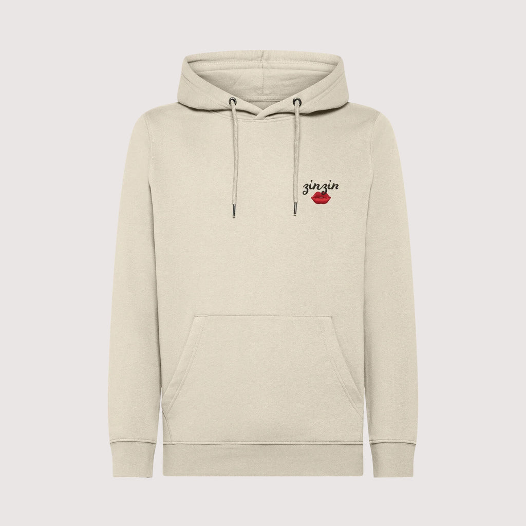 Broderie personnalisée texte + emoji sur sweat-shirt à capuche en coton bio, unisexe