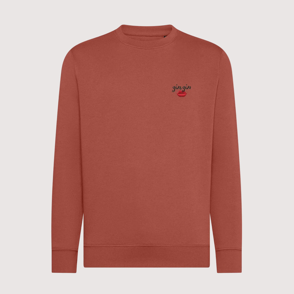 Broderie personnalisée texte + emoji sur sweat-shirt en coton bio, unisexe