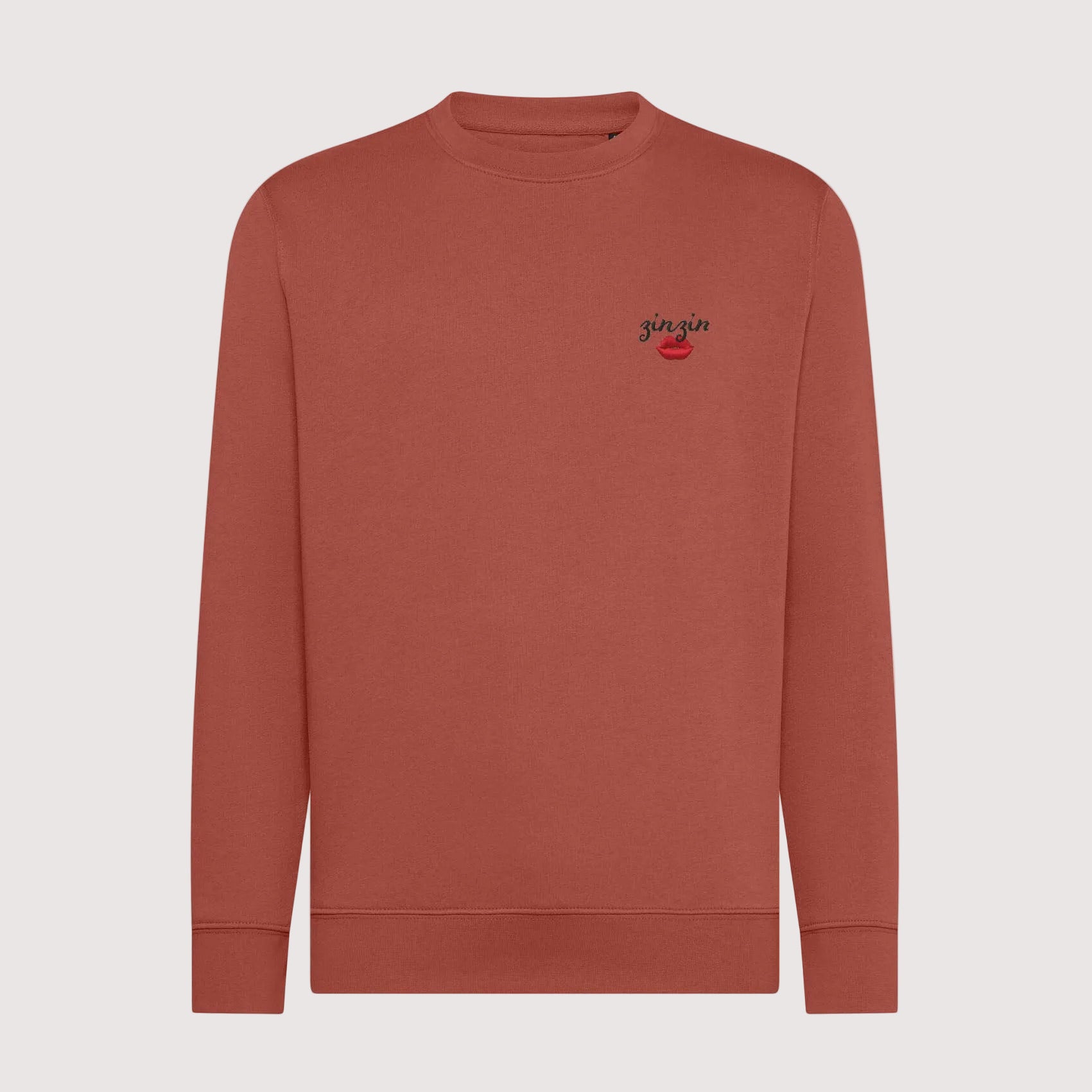 Broderie personnalisée texte + emoji sur sweat-shirt en coton bio, unisexe