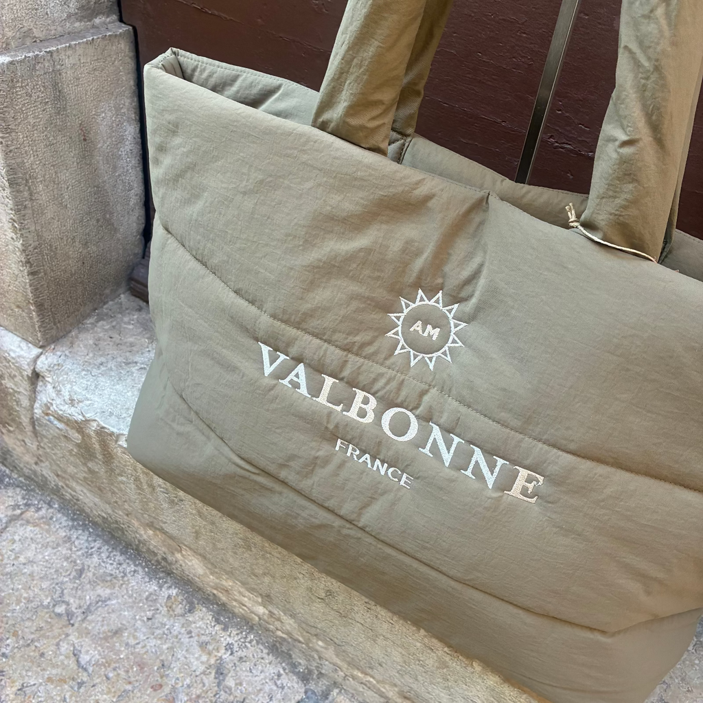 Customizable text on an XL organic cotton shopping bag