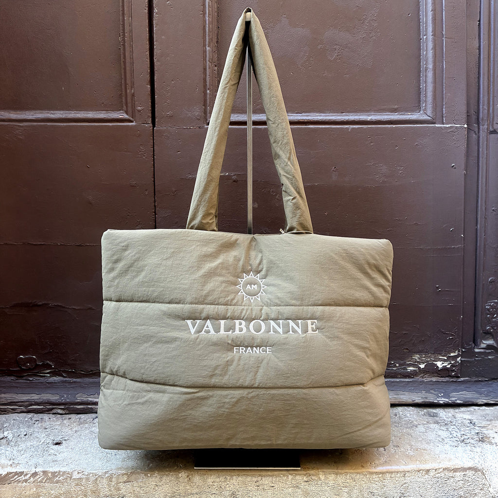 Customizable text on an XL organic cotton shopping bag