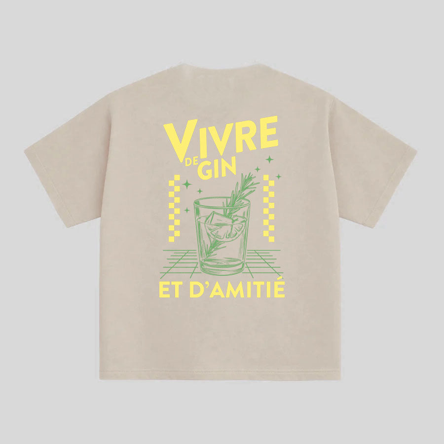 Motif "Gin" imprimé sur t-shirt Boxy Fit en 100% coton bio, unisexe