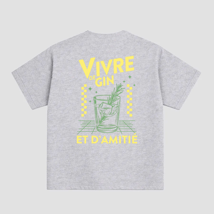 Motif "Gin" imprimé sur t-shirt Boxy Fit en 100% coton bio, unisexe