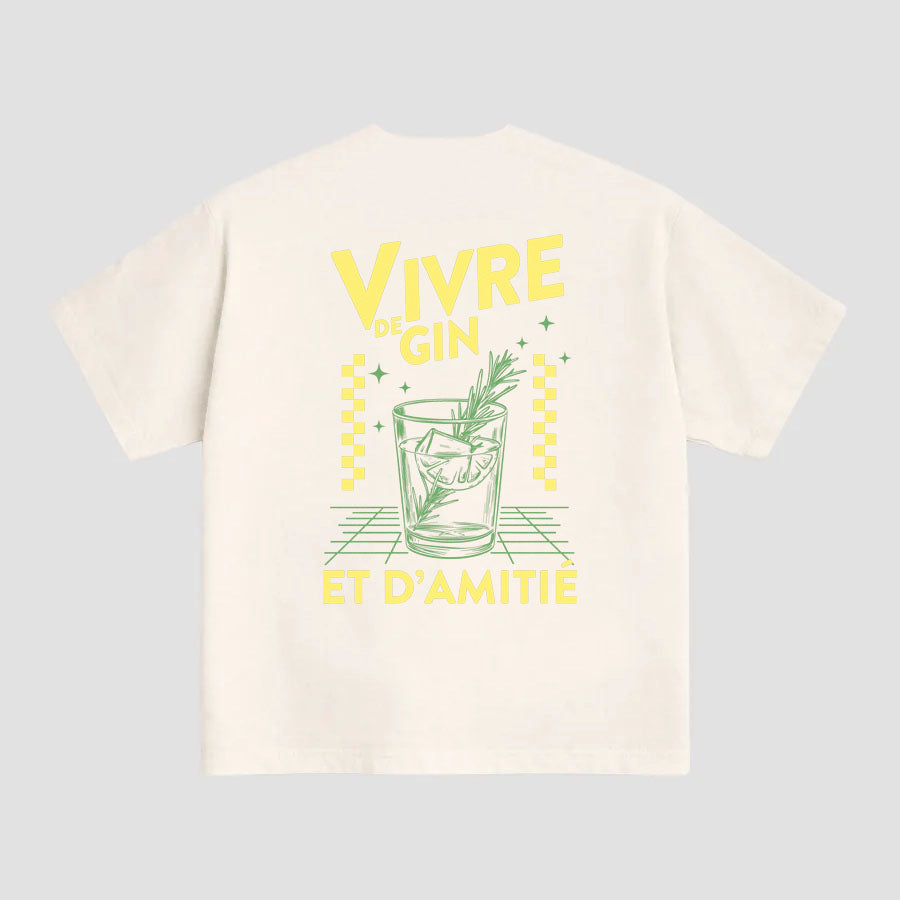 Motif "Gin" imprimé sur t-shirt Boxy Fit en 100% coton bio, unisexe